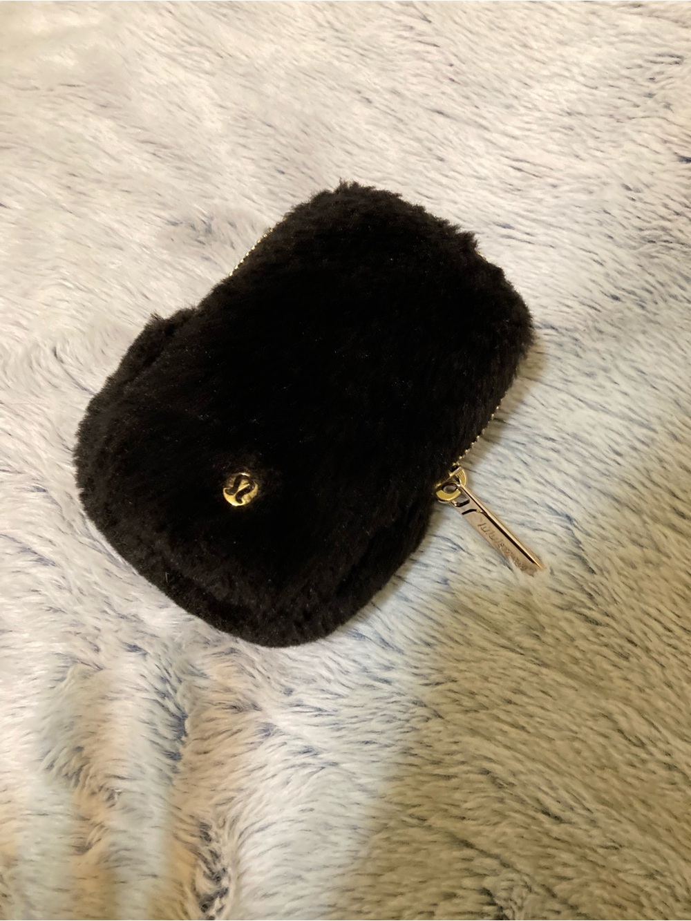 Lulu lemon - black Faux Fur Zip Pouch with Gold Hardware